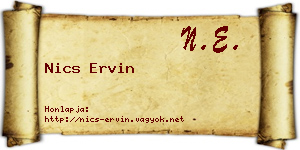 Nics Ervin névjegykártya